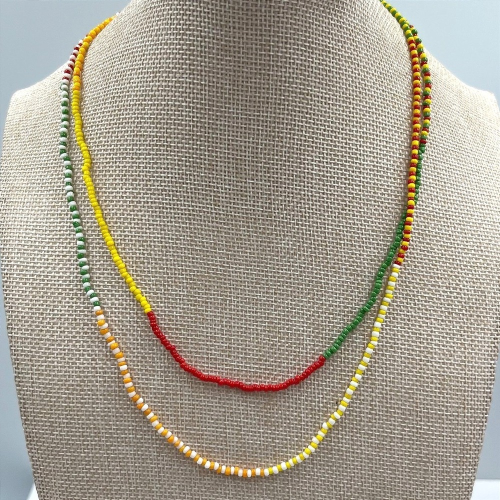 Vintage Seed Bead Necklace Multi-Strand Multi-Color Boho Hippie Love Beads 20"